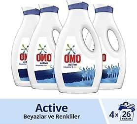 Omo Active Beyazlar ve Renkliler için Sıvı Deterjan 26 Yıkama 1.69 lt 4'lü