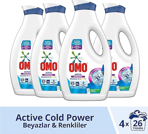 Omo Active Cold Power Beyazlar ve Renkliler için Sıvı Deterjan 1.69 lt 4'lü