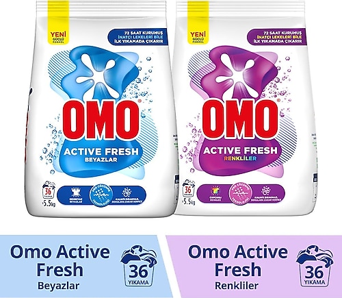 Omo Active Fresh Beyazlar 5.5kgx1 Active Fresh Renkliler 5.5kgx1 Toz Çamaşır Deterjanı