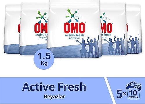 Omo Active Fresh Beyazlar için 10 Yıkama 1.5 kg 5'li Toz Deterjan