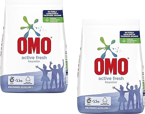 Omo Active Fresh Beyazlar İçin Toz Çamaşır Deterjanı 5.5 kg 2 Adet