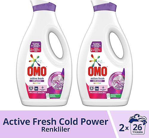 Omo Active Fresh Cold Power Renkliler için Sıvı Deterjan 1.69 lt 2'li