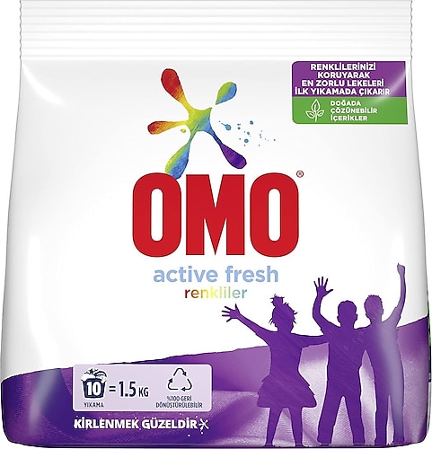 Omo Active Fresh Renkliler için 1.5 kg Toz Deterjan