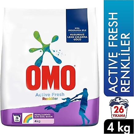 Omo Active Fresh Renkliler için 26 Yıkama 4 kg Toz Deterjan