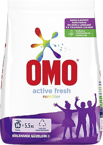 Omo Active Fresh Renkliler için 5.5 kg Toz Deterjan