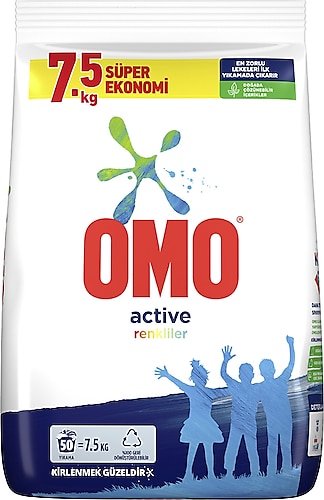 Omo Active Fresh Renkliler için 7.5 kg Toz Deterjan