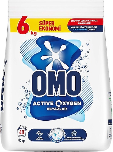 Omo Active Oxygen Beyazlar için 6 kg Toz Deterjan