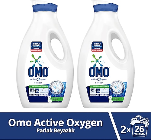 Omo Active Oxygen Beyazlar için Sıvı Deterjan 26 Yıkama 1.69 lt 2'li