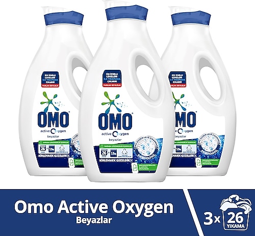 Omo Active Oxygen Beyazlar için Sıvı Deterjan 26 Yıkama 1.69 lt 3'lü