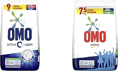Omo Active Oxygen Toz Çamaşır Deterjanı Beyazlar için, 9 kg(1) Omo Toz Çamaşır Deterjanı Active Renkliler İçin 7.5 kg 50 Yıkama(1)