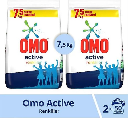 Omo Active Renkliler için 7.5 kg 2'li Toz Deterjan