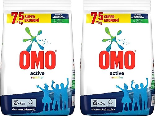 Omo Color Renkliler Için Toz Çamaşır Deterjanı 7,5 Kg 50 Yıkama X 2 Adet