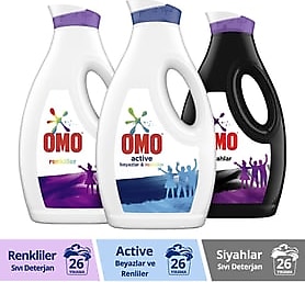 Omo Deterjan 1690 ml 3'lü Set Beyaz ve Renkli +Siyah