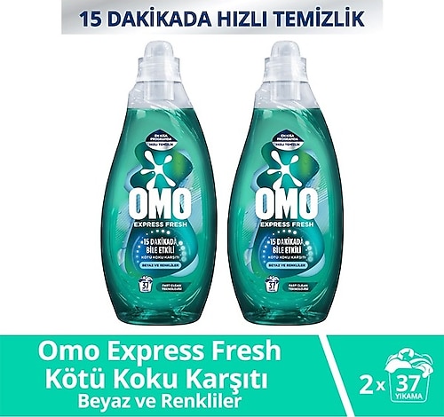 Omo Express Fresh Kötü Koku Karşıtı Beyazlar ve Renkliler için Sıvı Deterjan 1.48 lt 2'li