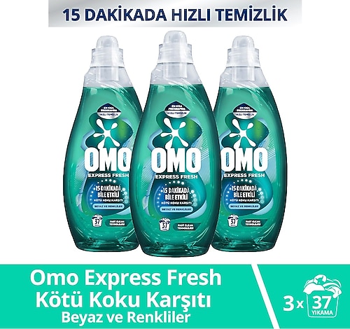 Omo Express Fresh Kötü Koku Karşıtı Beyazlar ve Renkliler için Sıvı Deterjan 1.48 lt 3'lü