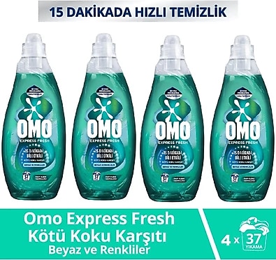 Omo Express Fresh Kötü Koku Karşıtı Beyazlar ve Renkliler için Sıvı Deterjan 1.48 lt 4'lü