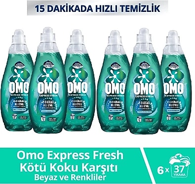 Omo Express Fresh Kötü Koku Karşıtı Beyazlar ve Renkliler için Sıvı Deterjan 1.48 lt 6'lı
