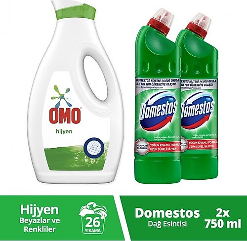 Omo Hijyen Sıvı Çamaşır Deterjanı 1690 Ml+domestos Dağ Esintisi 750 Ml X2