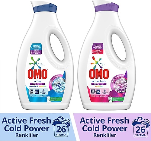 Omo Sıvı Active Cold Power Beyazlar ve Renkliler Için + Omo Sıvı Active Fresh Cold Power Renkliler Için Çamaşır Deterjanı 1690 ml