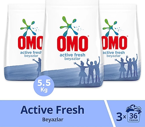 Omo Toz Çamaşır Deterjanı Active Fresh Beyazlar İçin 3 x 5.5 KG