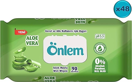 Önlem Aloe Vera 90 Yaprak 48'li Paket Islak Mendil