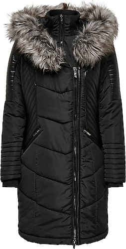 Only New Lİnette 15295396 Kapüşonlu Kürklü Siyah Kadın Parka