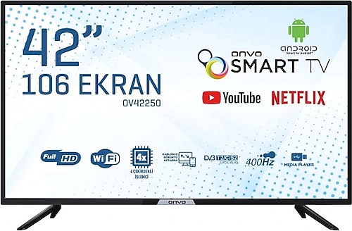 Onvo OV42250 Full HD 42" 106 Ekran Uydu Alıcılı Android Smart LED TV