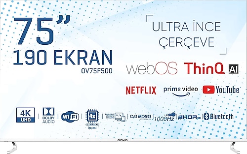 Onvo OV75F500 4K Ultra HD 75" 190 Ekran Uydu Alıcılı webOS Smart LED TV
