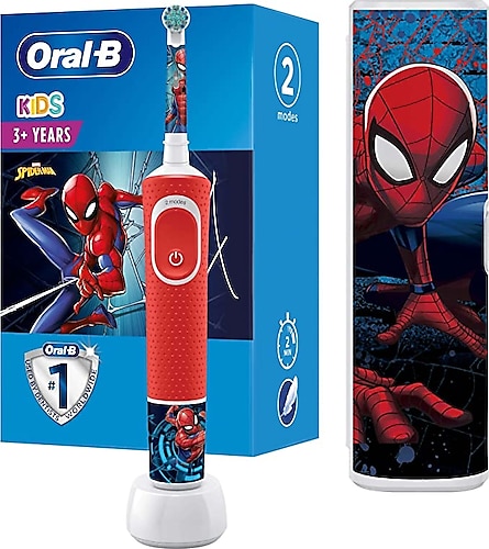 Oral-B Çocuklar İçin Şarj Edilebilir Diş Fırçası D100 Vitality Spiderman Özel Seri + Seyahat Kabı