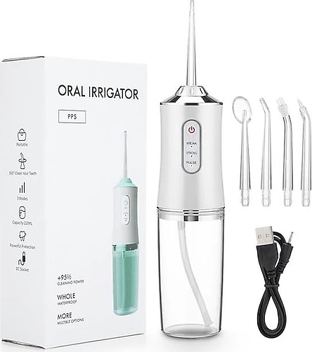 Oral Irrigator 3 Mod Ipx7 1400 Rpm Taşınabilir Diş Su Flosser beyaz