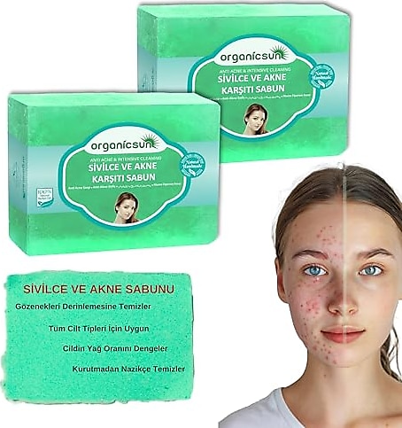 Organicsun Doğal Akne ve Sivilce Karşıtı Sabun 140 gr x 2 Adet Tüm Cilt Tipleri Için Natural Sabun