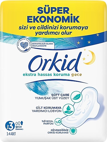 Orkid Ekstra Hassas Koruma Gece Boy 3 Hijyenik Ped 14'lü