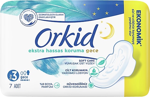 Orkid Ekstra Hassas Koruma Gece Boy 3 Hijyenik Ped 7'li
