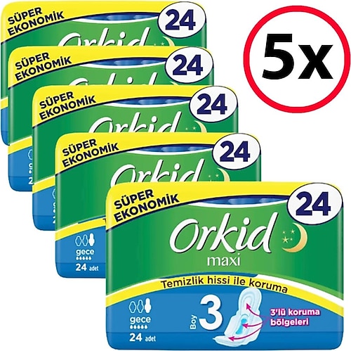 Orkid Maxi Gece Boy 3 Hijyenik Ped 24'lü 5 Adet