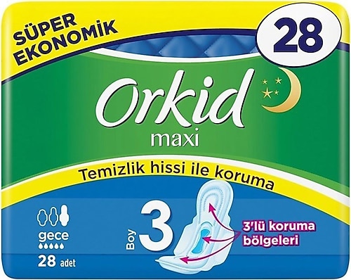 Orkid Maxi Gece Boy 3 Hijyenik Ped 28'li