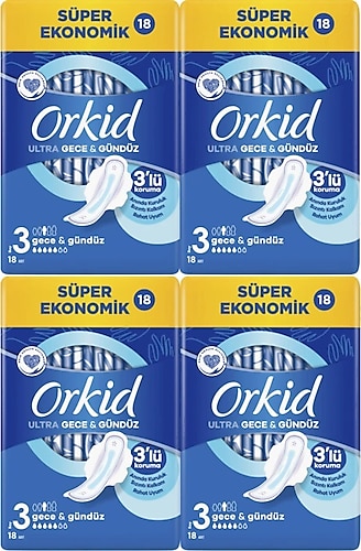 Orkid Orkid Ultra Hijyenik Ped 3 Numara Gece&gündüz 18'li 4 Adet