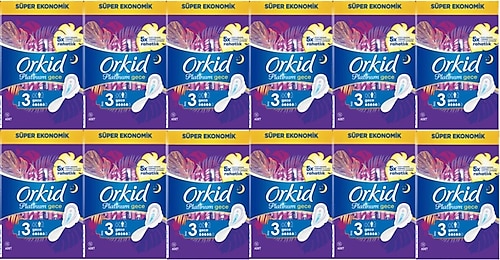 Orkid Platinum Gece Boy 3 Hijyenik Ped 16'lı 12 Adet