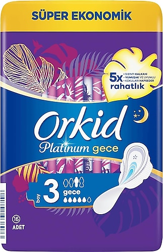 Orkid Platinum Gece Boy 3 Hijyenik Ped 16'lı