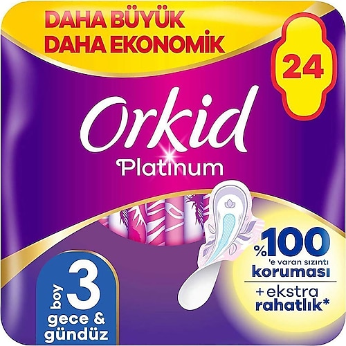 Orkid Platinum Gece & Gündüz Boy 3 Hijyenik Ped 24'lü