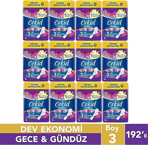 Orkid Platinum Hijyenik Ped Gündüz & Gece 192 Adet Anne Kız Paketi (64x3)