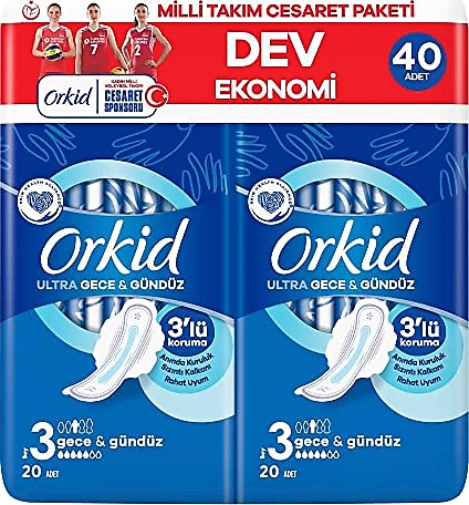 Orkid Ultra Extra Gece Boy 3 Cesaret Paketi Hijyenik Ped 40'lı
