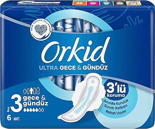 Orkid Ultra Gece & Gündüz Boy 3 6'lı Hijyenik Ped
