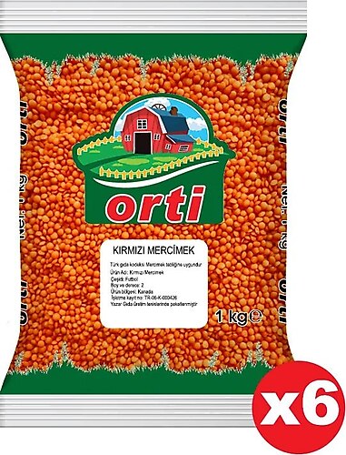 Orti Kırmızı Mercimek 1 Kg. x 6 Adet