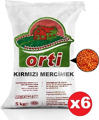 Orti Kırmızı Mercimek 5 Kg x 6 Paket.