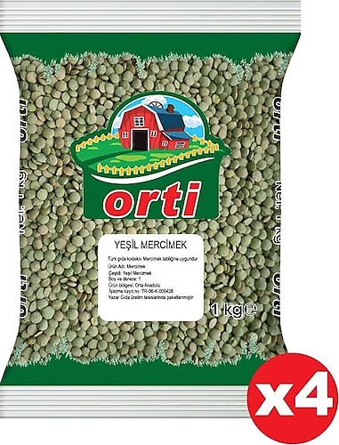 Orti Yeşil Mercimek 1 kg 4'lü