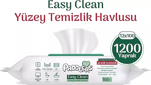 Paddlers Easy Clean Beyaz Sabun Katkılı Yüzey Temizlik Havlusu 100 Yaprak 12'li