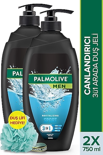 Palmolive Men Sport 3ü1 Arada Canlandırıcı Erkek Duş Jeli 750 ml X2 Adet Duş Lifi Hediye