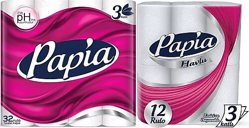 Papia 3 Katlı 32'li Tuvalet Kağıdı + 3 Katlı 12'li Kağıt Havlu