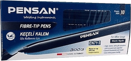 Pensan 3003 10'lu Siyah Keçeli Kalem