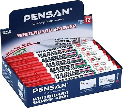 Pensan 4800 12'li Yuvarlak Uç Beyaz Tahta Kalemi